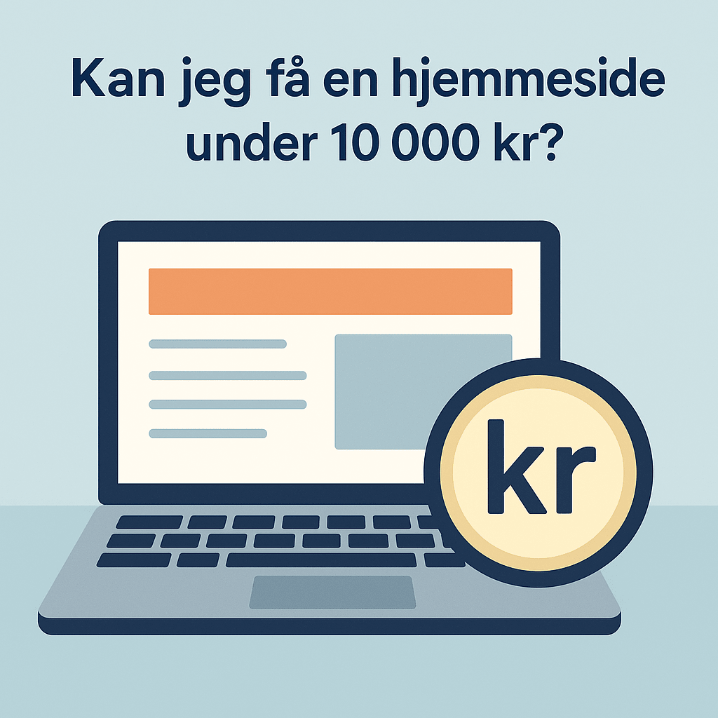 Illustrasjon av en enkel hjemmeside pris under 10 000 kr, tilpasset for små bedrifter i Norge.